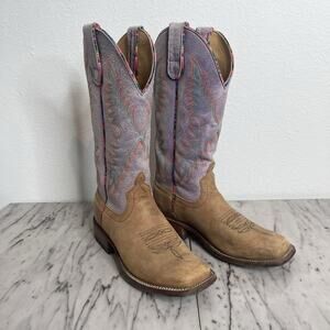 Macie Bean Women’s 7 Western Cowgirl Boots Embroidered Suede Leather Square Toe